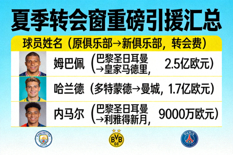 夏季转会窗重磅引援汇总